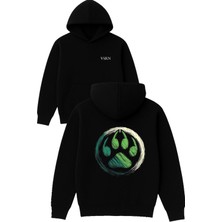 Vsrn Kedi Pencesi Tasarım Baskılı Oversize Siyah Kapüşonlu Sweatshirt