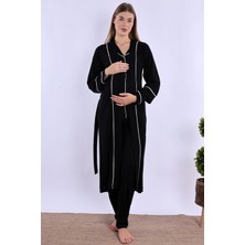 Effortt Siyah Sabahlıklı Hamile Lohusa Pijama Takımı
