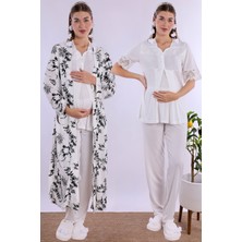 Effortt Ekru Sabahlıklı Hamile Lohusa Pijama Takımı