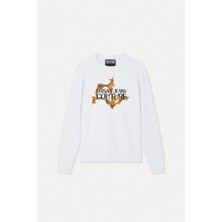Versace Kadın Regular Fit Barok Desenli Bisiklet Yaka Sweatshirt - Beyaz/altın Sarısı