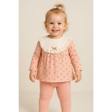 Dinamik çocuk Kız Bebek Çiçek Desenli Dantelli Fırfırlı Yaka 2li Takım Uzun Kollu Mevsimlik 3-6-9-12-18-24AY