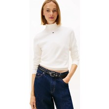 Tommy Hilfiger Kadın Essential Slim Fit Balıkçı Yaka Kazak - Kırık Beyaz