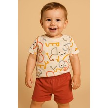 Dinamik çocuk Erkek Bebek Fil Desenli Renkli Elephant 2li Yazlık Takım Alt Üst 6-9-12AYLIK