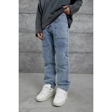 Lacivert Mmx Cep Detaylı Taşlamalı Baggy Jean