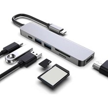 Misda Store Macbook Pro Huawei Dell Uyumlu Type C To 4K HDMI + USB 3.0 + Sd/tf + Pd + Type-C, Taşınabilir 7in1 Adaptör