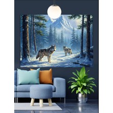Artmeg Karla Kaplı Ormanda Kurt Sürüsü Dekoratif Kanvas - Mdf Ahşap Tablo
