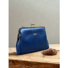 Asel Çanta, Klipsli, Çok Gözlü ,yumuşak Deri, Lacivert  Bayan Omuz ve Çapraz Çantası