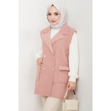 İlkimay.com Kapak Cepli Düğmeli Yelek 1649 - Pudra