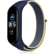 Marsilyan Xiaomi Mi Band 4 Hasırlı Cırtcırtlı Kordon - Sarı-Lacivert