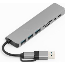 8 In 1 USB C Hub Çoklu Adaptör USB 3.0 ve USB 2.0 Hub Tf Sd Kart Okuyucu 3.5mm Ses Çıkışı Power Delivery Destekli MacBook Pro Laptop Tablet Uyumlu