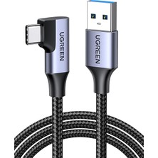 Type-C USB 3.0 90 Derece Açılı Örgülü Data ve Şarj Kablosu 1 Metre