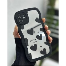 Mena Rise Aksesuar 11 ile Uyumlu Aynalı Siyah Kalp Tasarım Dalgalı Kenar Darbe Önleyici Silikon Kılıf