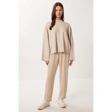 Happiness İstanbul Yarasa Kollu Nervürlü Modal Üst-Alt Takım LDM0009 Krem