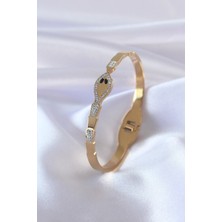 Claris 316L Çelik Gold Renk Yılan Model Zirkon Taş Detay Kadın Kelepçe