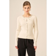 Ftz Women Inci ve Beyoğlu Detaylı Hırka  Ekru 25090