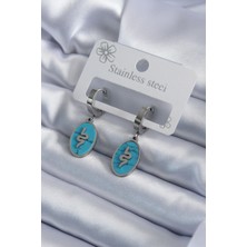 Claris 316L Çelik Gümüş Renk Oval Mavi Taşlı Yılan Figür Kadın Küpe