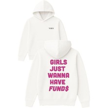Vsrn Girls Just Wanna Tasarım Baskılı Oversize Beyaz Kapüşonlu Sweatshirt