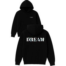 Vsrn Dream Çiçekli Tasarım Baskılı Oversize Siyah Kapüşonlu Sweatshirt