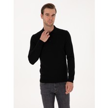 Cacharel Erkek Siyah Slim Fit Yün Karışımlı Polo Yaka Basic Triko Kazak 50315267-VR046