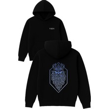 Vsrn Buz Kral Tasarım Baskılı Oversize Siyah Kapüşonlu Sweatshirt