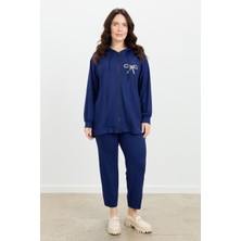 Accort Büyük Beden Taş Baskı Sweatshirt-Lacı