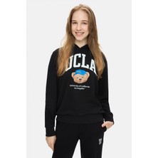 Ucla MAIA Siyah Kapüşonlu Pamuklu Baskılı Loose Fit Kadın Sweatshirt