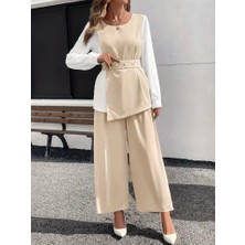 Arben Boutique Kadın Uzun Kollu Açık Yakalı Çift Renkli Kemerli Ithal Krep Ikili Takım
