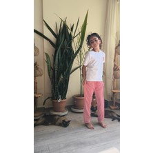 Şimo Butik Bayramlık Kız Çocuk Pantolonlu Tişörtlü Takım Beyaz Tişört Pötikareli Pantolon Kırmızı, Siyah, Sarı