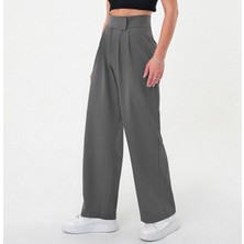 Luvty Kadın Beli Cırt Kapamalı Likralı Bol Paça Kışlık Şık Palazzo Pantolon