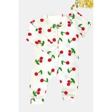 Dinamik çocuk Kız Bebek Iri Kirazlı Rapor Baskılı Bebek Tulumu Fitilli Çıtçıtlı Yenidoğan %100 Pamuk 1-3-6 Aylık