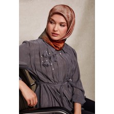 Lêvi D'or Petrol Yeşili Desenli Twill İpek Eşarp