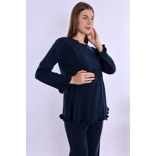 Effortt Lacivert Hamile Lohusa Pijama Takımı