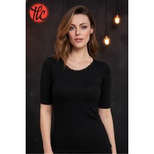 Anıl Kadın Hafif Rahat Ince ve Çok Yumuşak Kısa Kollu Jakarlı Dantelli Sıcak Tutan Termal Üst Içlik