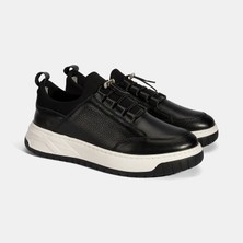 Desa Erkek Siyah Lastik Bağcıklı Deri Sneaker