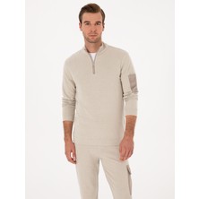Cacharel Erkek Bej Regular Fit Yarım Fermuarlı Sweatshirt 50309768-VR011