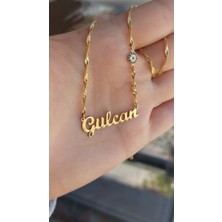 Özgür Takı 925 Ayar Gümüş 24 Ayar Altın Kaplama Tek Nazar Boncuklu Isimli Kolye