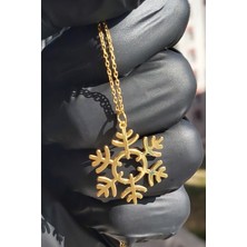 Özgür Takı Gümüş 24 Ayar Altın Kaplama Kar Tanesi Kolye 925 Ayar