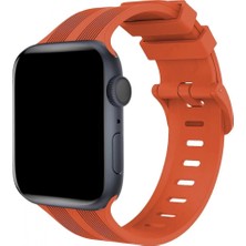 Marsilyan Apple Watch 42MM KR408 Çizgili Silikon Kordon - Turuncu