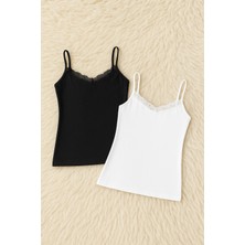 Alissa Kadın Pamuklu Likralı Dantelli Ip Askılı Penye 2'li Atlet W6K0K1T9KA