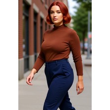 PayBuy Kadın Dik Yaka Vücuda Oturan Fitilli Örme Bodycone Bluz Büyük Beden Günlük Konforlu