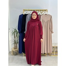 Erasra Class Tesettür Elbise,önü V Model Büzgülü,sufle Esarpla Takım.hijap ,khimar.hac Umre Için Uygundur Bordo