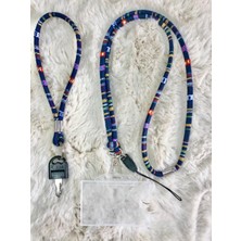 Hediyebum Lacivert Otantik Kart-Telefon Boyun Askısı( Mıknatıs Klipsli ) ve Anahtalık Set