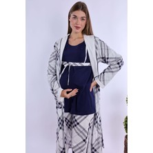 Effortt Lacivert %100 Pamuk Sabahlıklı Hamile Lohusa Pijama Takımı