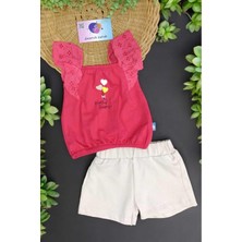 Dinamik çocuk Kız Çocuk Brode Kol Detaylı Alt Üst 2li Yazlık Ince Takım Kalpli