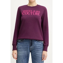 Versace Kadın Regular Fit Nakışlı Yazı Logolu Bisiklet Yaka Sweatshirt - Mor