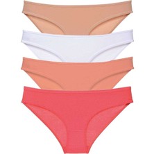 MELENERS 4 Adet Süper Eko Set Likralı Kadın Slip Külot Ten Beyaz Pudra Fuşya