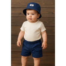 Dinamik çocuk Oversize Safari Şapkalı Cep Detaylı Omuzdan Çıtçıtlı Waffle Tshirt Yazlık Erkek Bebek Takım Aylık