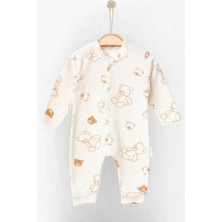 Dinamik çocuk Unısex Bebek Ayıcık Baskılı Fitilli Kumaş Çıtçıtlı Yenidoğan Bebek Tulumu %100 Pamuk Esnek 1-3-6AY