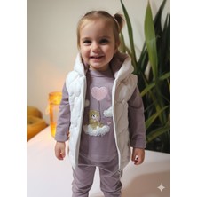 Şimo Butik Bayramlık Kız Bebek Kapşonlu Üçlü Takım ( Bulut Ayıcık Sweatshirt+ Kapşonluyelek+Pantolon)