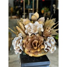 TASARIMHMODA Yapay Çiçek Aranjmalı Gold Yassı Vazo No:9